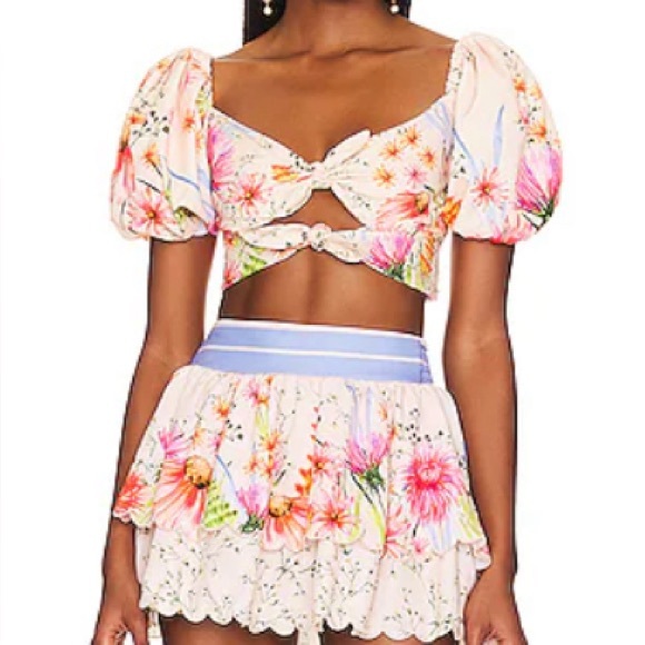 Agua Bendita Dresses & Skirts - Agua Bendita Floral Skirt Set - Pink and Cream